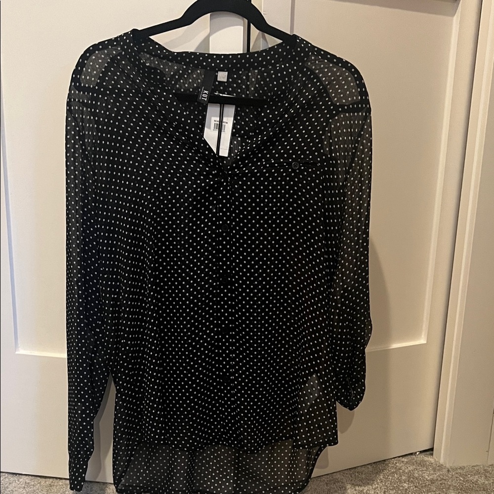 Nordstrom Black Sheer Polka Dot Blouse